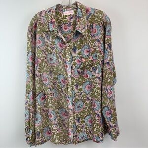 Mary Marshmallow Women's Floral Button Up Collared Top Size XXL